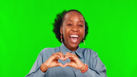 Green-screen,-face-and-excited-black-woman