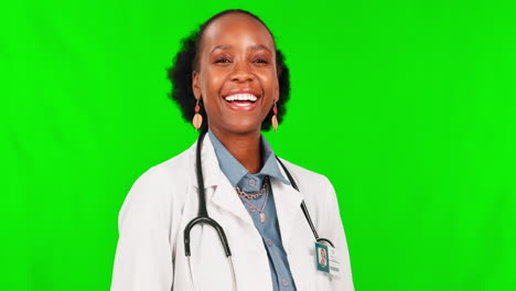 Face,-laughter-and-a-doctor-black-woman-on-a-green