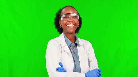 Science,-face-and-black-woman-with-arms-crossed