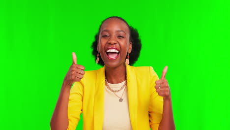 Face,-funny-and-black-woman-with-thumbs-up