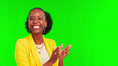 Green-screen,-applause-and-face-of-black-woman