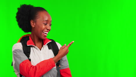 Green-screen,-black-woman-and-point-at-travel