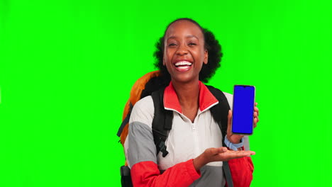 Pantalla-Verde,-Teléfono-Inteligente-Y-Mujer-Negra