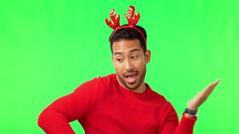 Man,-dancing-and-Christmas-hat-by-green-screen