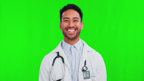 Arztgesicht,-Glücklicher-Mann-Und-Grüner-Bildschirm