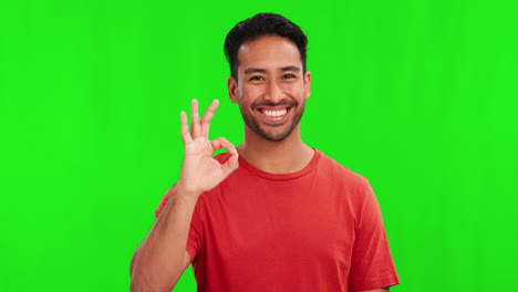 Okay-sign,-face-and-man-on-green-screen