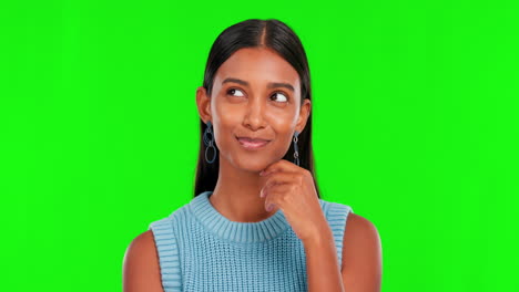Thinking,-yes-and-woman-on-green-screen