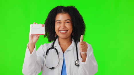 Thumbs-up,-green-screen-or-happy-woman-doctor