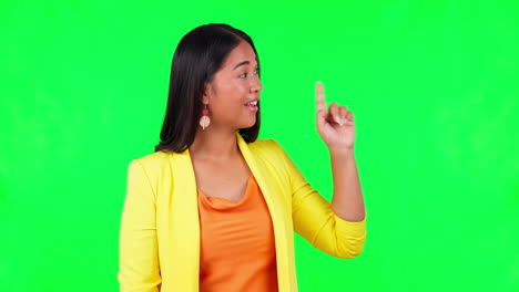 Green-screen,-woman-and-thinking-face-with-hand