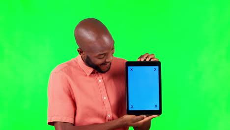 Happy-black-man,-tablet-and-mock-up-space