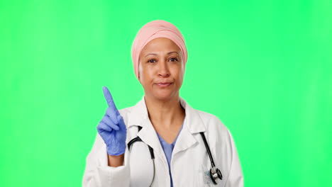 Doctor,-woman-and-finger-for-no-by-green-screen