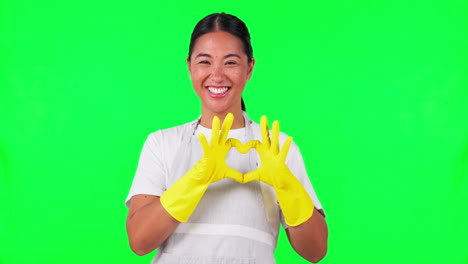 Happy-asian-woman,-heart-hands