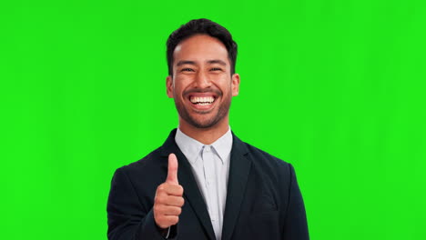 Business-man,-thumbs-up-and-smile-on-green-screen