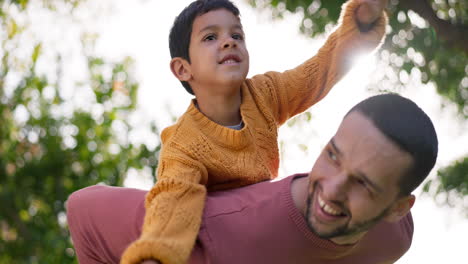 Father,-son-and-piggyback,-bonding-outdoor