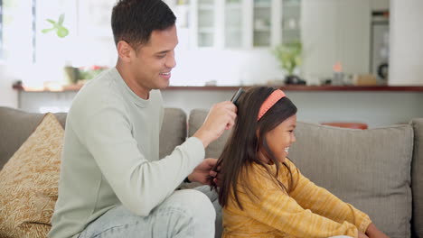 Girl,-dad-and-brush-hair-with-care