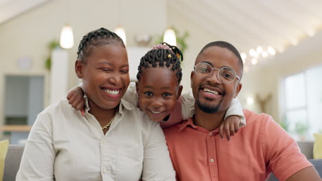 Schwarze-Familie,-Gesicht-Und-Glücklich-Mit-Den-Eltern