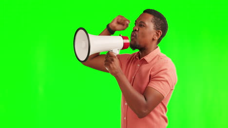 Black-man,-megaphone-and-screaming-in-protest