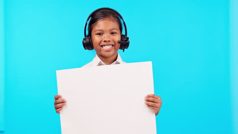 Call-center,-portrait-of-a-girl-with-poster
