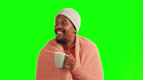 Man,-coffee-and-thinking-on-a-green-screen