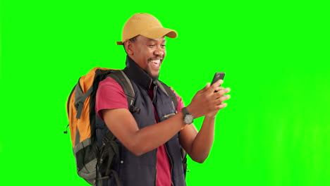 Pantalla-Verde,-Selfie-Y-Hombre-Negro-Con-Teléfono