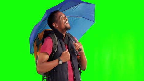 Backpacker,-Regenschirm-Und-Regen-Für-Schwarzen-Mann