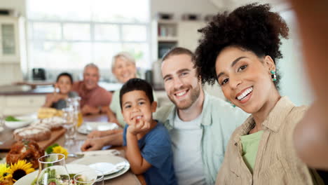 Hausmannskost,-Lächeln-Und-Glückliches-Familien-Selfie-Beim-Mittagessen