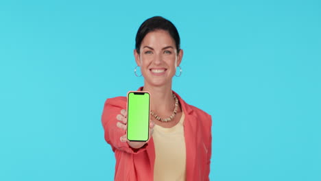 Smartphone-Con-Pantalla-Verde,-Bien,-Pulgares-Arriba.