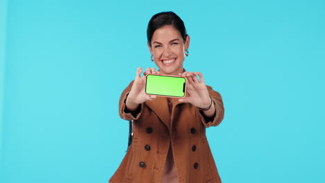 Greenscreen-Telefon,-Okay-Und-Glücklicher-Frauenpunkt