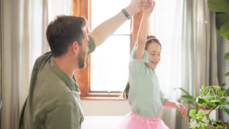 Dance,-ballet-and-father-with-daughter-in-living