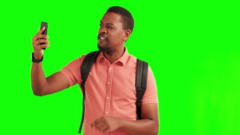 Green-screen,-bad-network-and-black-man-with-phone