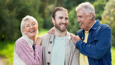 Face,-outdoor-and-senior-parents-with-son