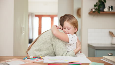 Mother,-daughter-and-hug-with-homework