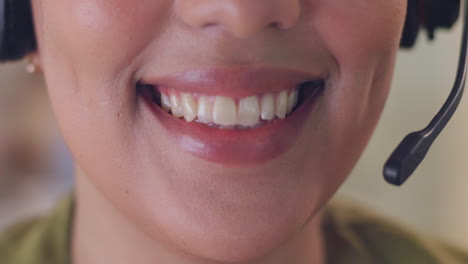 Call-center,-smile-and-closeup-of-woman-mouth