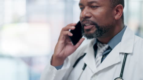 Black-man,-doctor-and-phone-call-with-telehealth