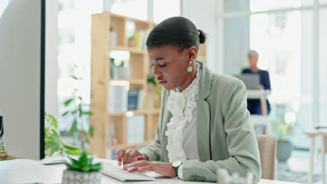 Business,-computer-and-confused-black-woman