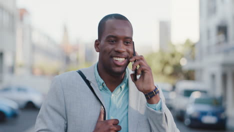 Phone-call,-business-and-black-man-in-city