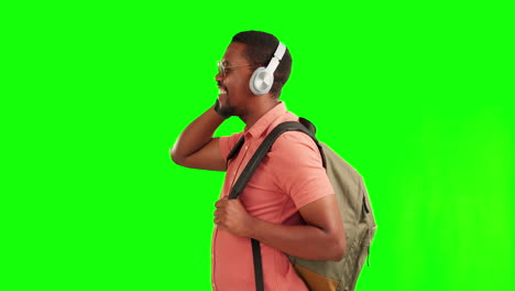 Music,-headphones-and-black-man-for-travel-n-green