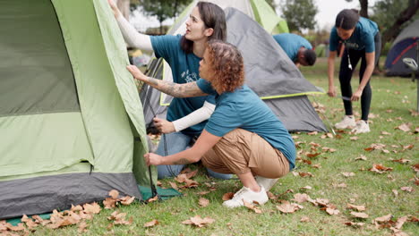 Park,-camp-counsellor-and-tent-help-outdoor