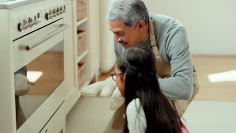 Oven,-cooking-and-old-man-with-girl-child