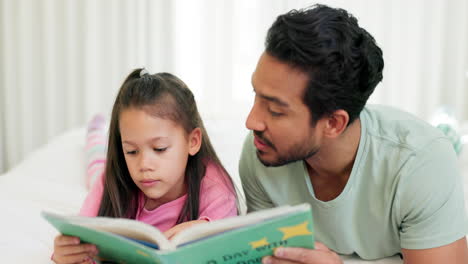 Father,-child-and-reading-a-book-in-a-family-home