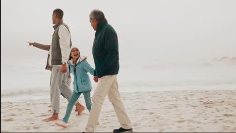 Grandfather,-walking-and-children-with-parents