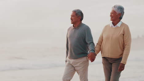 Beach,-senior-happy-couple-and-holding-hands