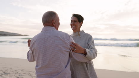 Dancing,-beach-and-senior-couple-outdoor-at-sunset