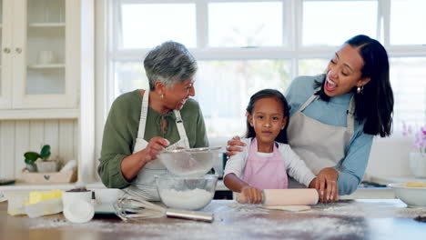 Grandmother,-mother-and-girl-baking-in-kitchen