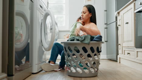 Laundry,-home-and-mother-holding-her-baby