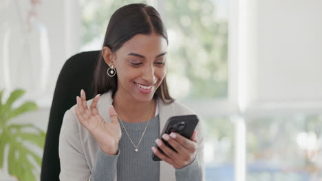 Woman,-smartphone-and-excited-in-office
