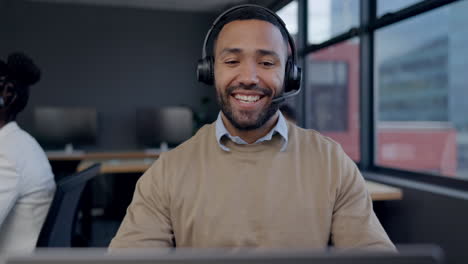 Callcenter,-wave-or-happy-man-consulting-on-video