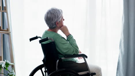 Seniorin,-Frau-Und-Denken-Im-Rollstuhl-Zu-Hause