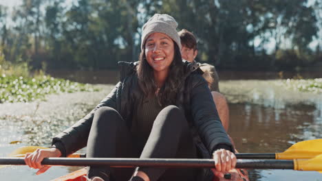 Lake,-woman-and-rowing-boat-with-face-of-people