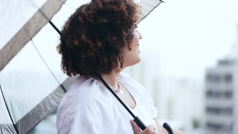 Thinking,-smile-and-woman-with-umbrella-for-rain
